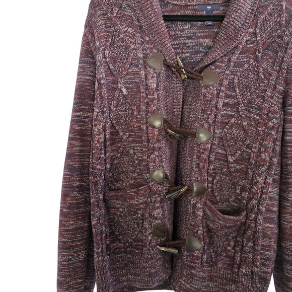 Gap Womens Toggle Cardigan Sweater Medium Maroon Multi Knit - Picture 3 of 9